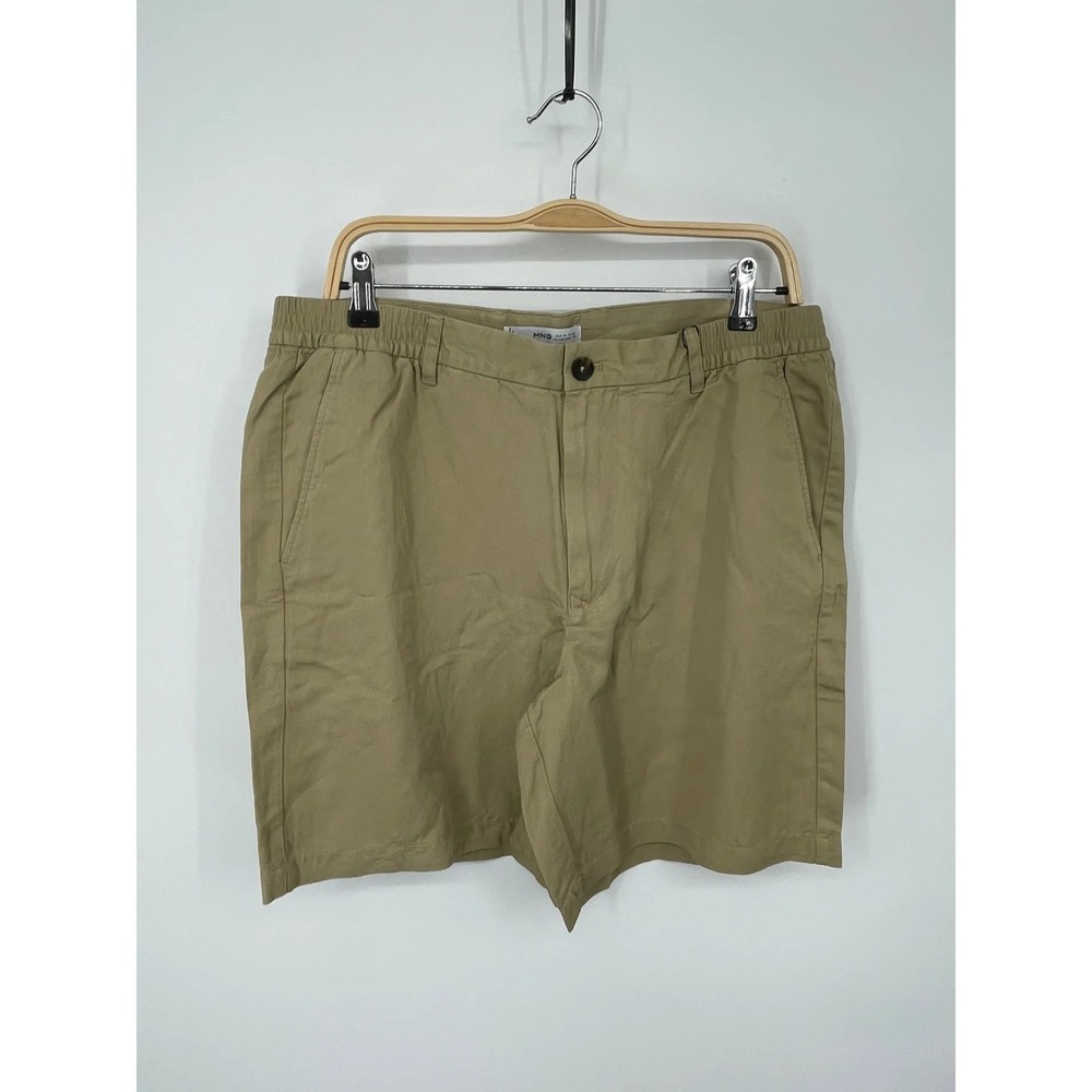 Mango Mens Bermuda Chino Shorts Size 34 Tan‎ Flat Front Linen Blend NWT